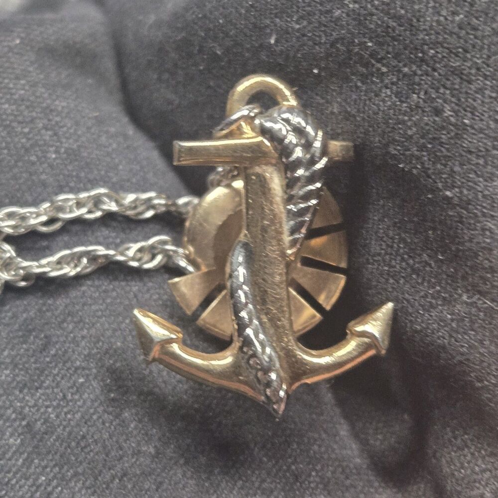 Vintage SWANK Tie Tack Anchor Chain Naval Marine Lapel Pin Gold Silver Tone USA